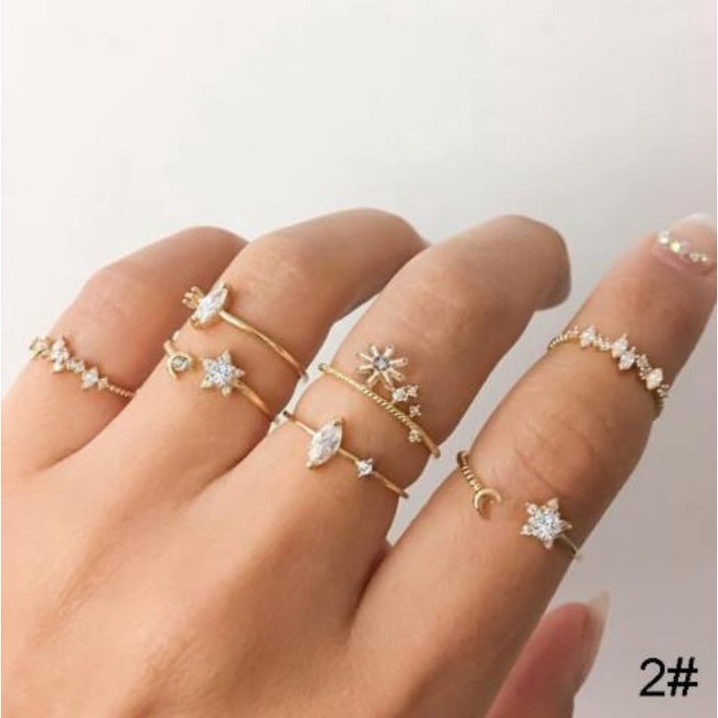 Wholesale of 8-piece Alloy Set with Full Diamond Butterfly Opening Rings